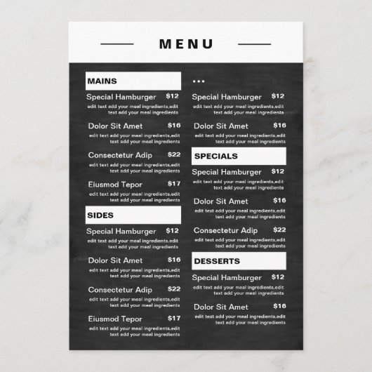Moderne menu Drinken restaurant | Prijslijst (Voorkant)
