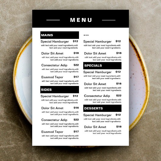 Moderne menu Drinken restaurant | Prijslijst