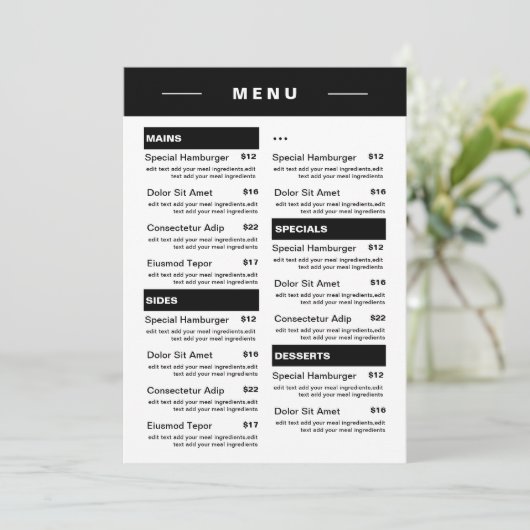 Moderne menu Drinken restaurant | Prijslijst (Staand voorkant)