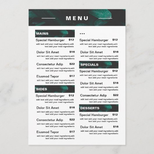 Moderne menu Drinken restaurant | Prijslijst (Voorkant)