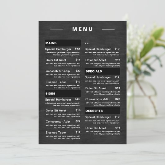 Moderne menu Drinken restaurant | Prijslijst (Staand voorkant)