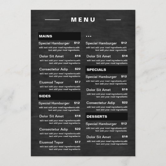 Moderne menu Drinken restaurant | Prijslijst (Voorkant)