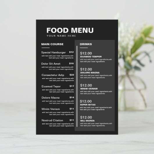 Moderne menu Drinken restaurant | Prijslijst (Staand voorkant)