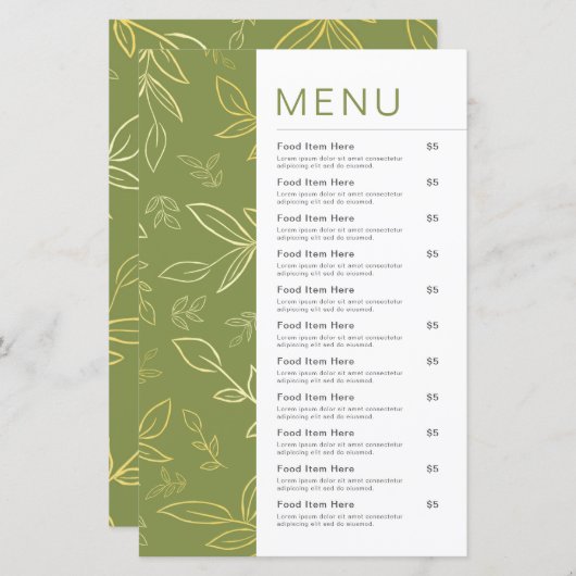 Moderne menu met groene botanische Leaf-voeding (Voorkant / Achterkant)