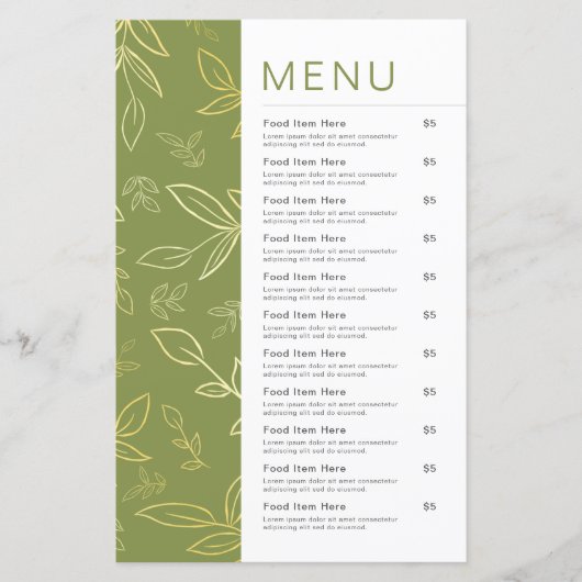 Moderne menu met groene botanische Leaf-voeding (Voorkant)