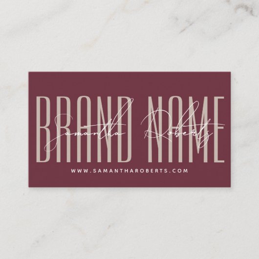 Moderne merknaam toevoegen elegante bordeaux rood visitekaartje (Voorkant)