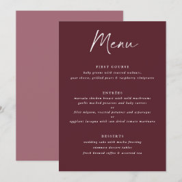 Moderne Merlot Bourgondië Handgeschreven Huwelijk Menu