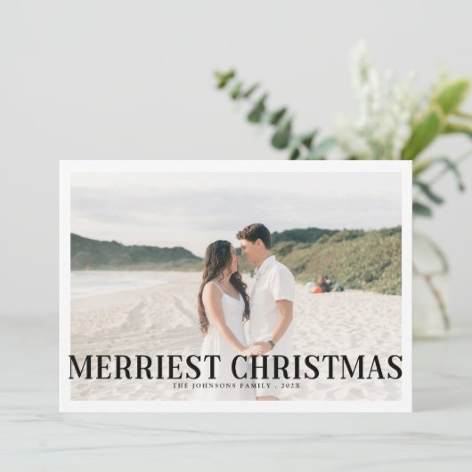 Moderne Merriest Christmas Couples Foto Feestdagenkaart (Staand voorkant)