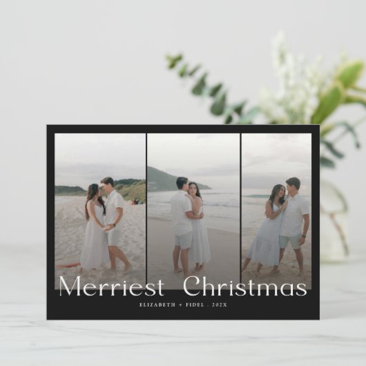 Moderne Merriest Christmas Couples Foto Feestdagenkaart (Staand voorkant)
