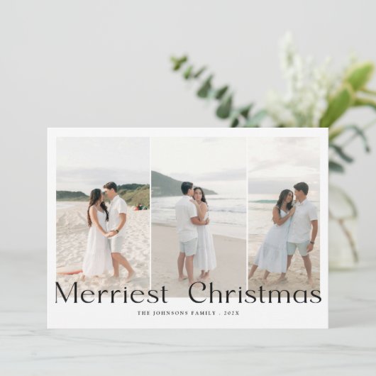 Moderne Merriest Christmas Couples Foto Feestdagenkaart (Staand voorkant)