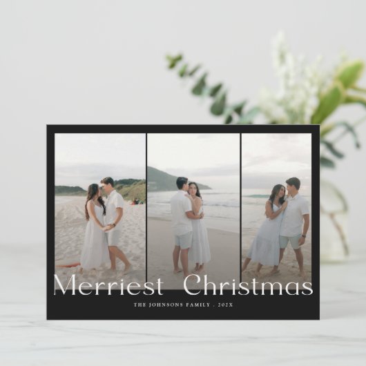 Moderne Merriest Christmas Couples Foto Feestdagenkaart (Staand voorkant)