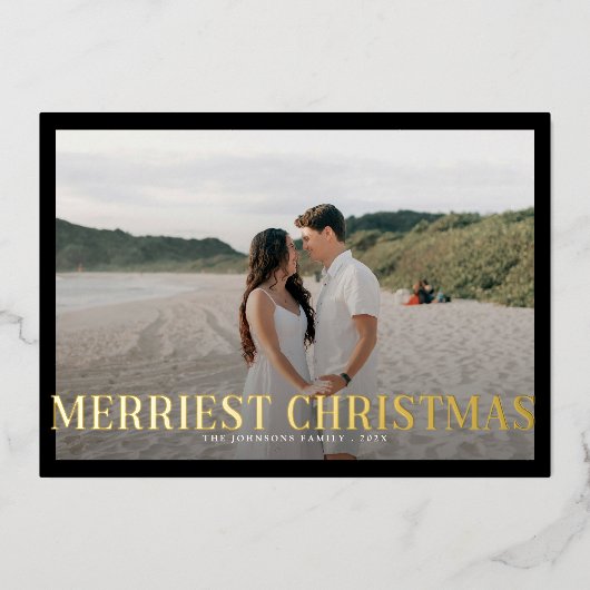 Moderne Merriest Christmas Couples Foto Folie Feestdagenkaart (Voorkant)