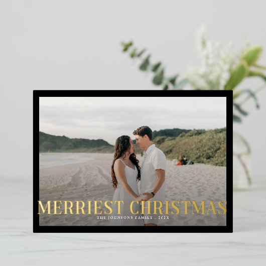 Moderne Merriest Christmas Couples Foto Folie Feestdagenkaart (Staand Voorkant)