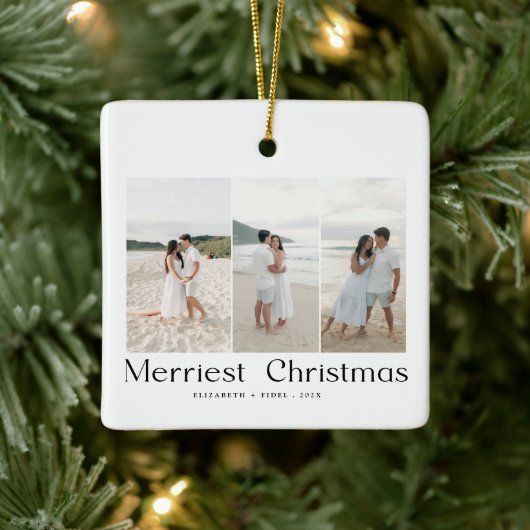 Moderne Merriest Christmas Couples Foto Keramisch Ornament (Boom)