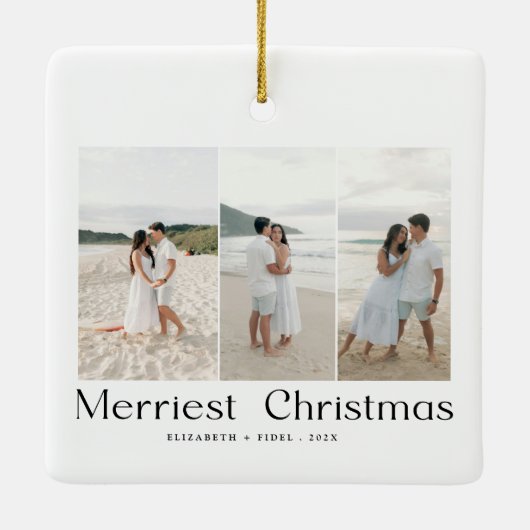 Moderne Merriest Christmas Couples Foto Keramisch Ornament (Achterkant)