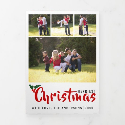 Moderne Merriest Christmas fotocollage Drieluik Wenskaart (Cover)