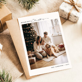 Moderne Merriest Familie Kerstmis met Hond Foto Feestdagenkaart