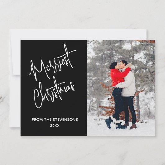Moderne Merriest Kerstfoto Zwart Feestdagenkaart (Voorkant)
