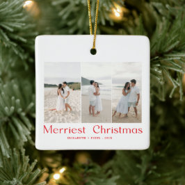 Moderne Merriest Kerstkoppels Foto Rood Keramisch Ornament