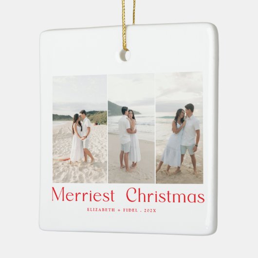 Moderne Merriest Kerstkoppels Foto Rood Keramisch Ornament (Links)