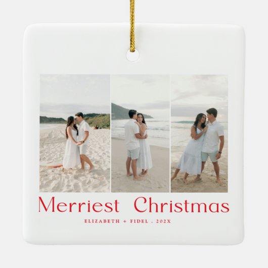 Moderne Merriest Kerstkoppels Foto Rood Keramisch Ornament (Achterkant)