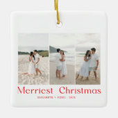 Moderne Merriest Kerstkoppels Foto Rood Keramisch Ornament (Voorkant)