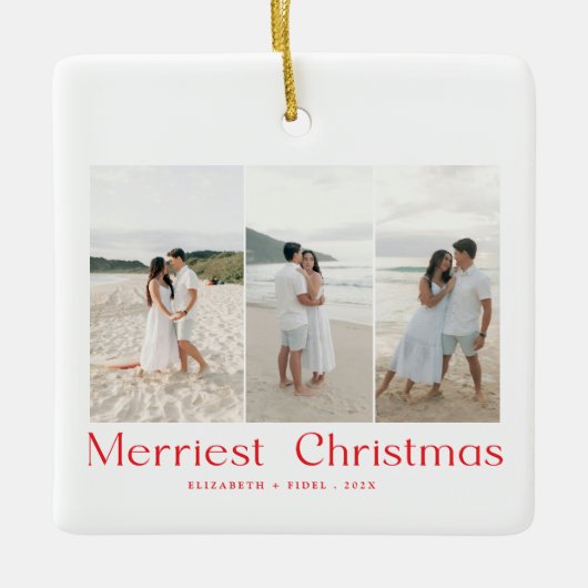 Moderne Merriest Kerstkoppels Foto Rood Keramisch Ornament (Voorkant)