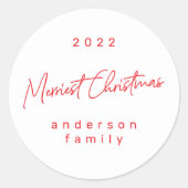 Moderne, Merriest Kerstrood-witte envelop Ronde Sticker (Voorkant)
