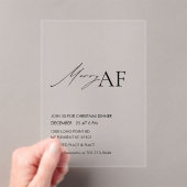 Moderne “Merry AF” Kerstfeestviering Acryl Uitnodigingen (Insitu (Draagbaar))