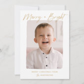 Moderne Merry and Bright Gouden Script Foto Feestdagenkaart (Voorkant)