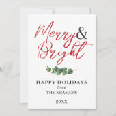 Moderne Merry and Bright groene decoratie Feestdagenkaart (Voorkant)