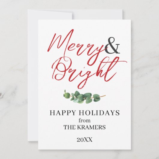 Moderne Merry and Bright groene decoratie Feestdagenkaart (Voorkant)