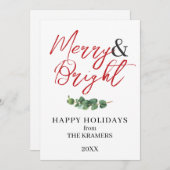 Moderne Merry and Bright groene decoratie Feestdagenkaart (Voorkant / Achterkant)