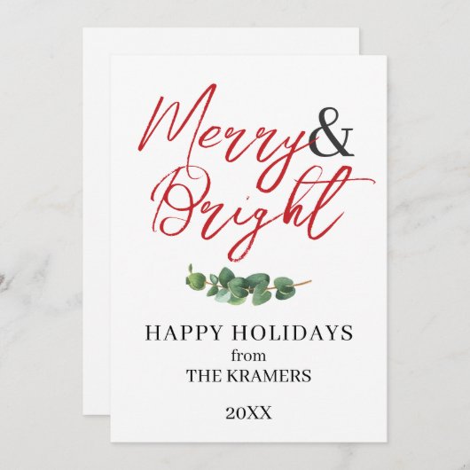 Moderne Merry and Bright groene decoratie Feestdagenkaart (Voorkant / Achterkant)