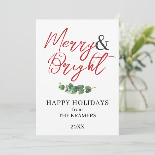 Moderne Merry and Bright groene decoratie Feestdagenkaart (Staand voorkant)