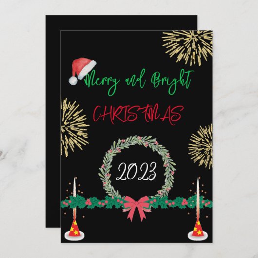 Moderne Merry And Bright Kerstmis 2023 plezier Feestdagenkaart (Voorkant / Achterkant)