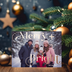 Moderne Merry And Bright Minimal 1 Foto Kleurrijk Folie Feestdagen Briefkaart