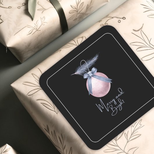 Moderne Merry And Bright Ornament Kerstmis Pastel Vierkante Sticker