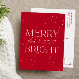 Moderne Merry and Bright Rode Niet-Foto Feestdagenkaart