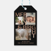 Moderne Merry Bright Bold Typografie 3 Foto Zwart Cadeaulabel (Voorkant)