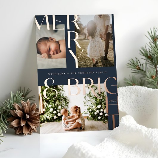 Moderne Merry & Bright Bold Typography 3 Foto Mari Folie Feestdagenkaart