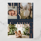 Moderne Merry & Bright Bold Typography 3 Foto Mari Folie Feestdagenkaart (Voorkant)