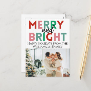 Moderne Merry & Bright Eenvoudige Kleurrijke Eén F Feestdagenkaart