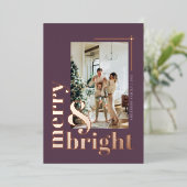 Moderne Merry & Bright Foto Lavendel Kerstmis Folie Feestdagenkaart (Staand Voorkant)
