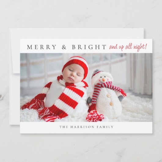 Moderne Merry & Bright geboorte statistieken foto' Feestdagenkaart (Voorkant)