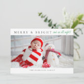 Moderne Merry & Bright geboorte statistieken foto' Feestdagenkaart (Staand voorkant)