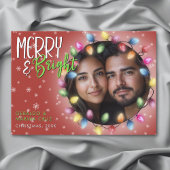 Moderne Merry & Bright Kerstverlichting Rood Feestdagenkaart