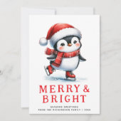 Moderne Merry Bright Schaatspinguïn Kerstmis Feestdagenkaart (Voorkant)