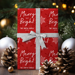 Moderne Merry & Bright Script Sneeuwvlokken Kerstm Cadeaupapier