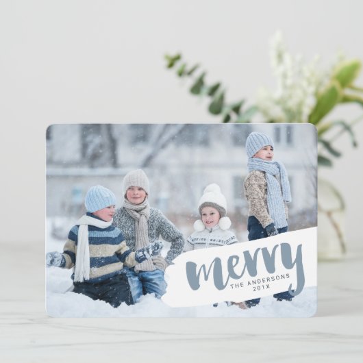 Moderne Merry Brush Letter Vakantiefotokaart Feestdagenkaart (Staand voorkant)